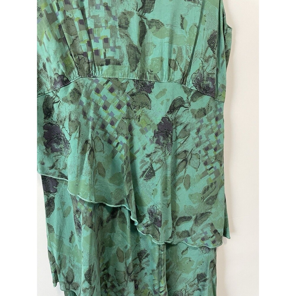 Click by Color Me Cotton Layered Green Floral Cupro Rayon Midi Dress SZ M Tiered - Picture 2 of 7